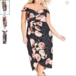 City Chic Floral Off The Shoulder Dress faux wrap